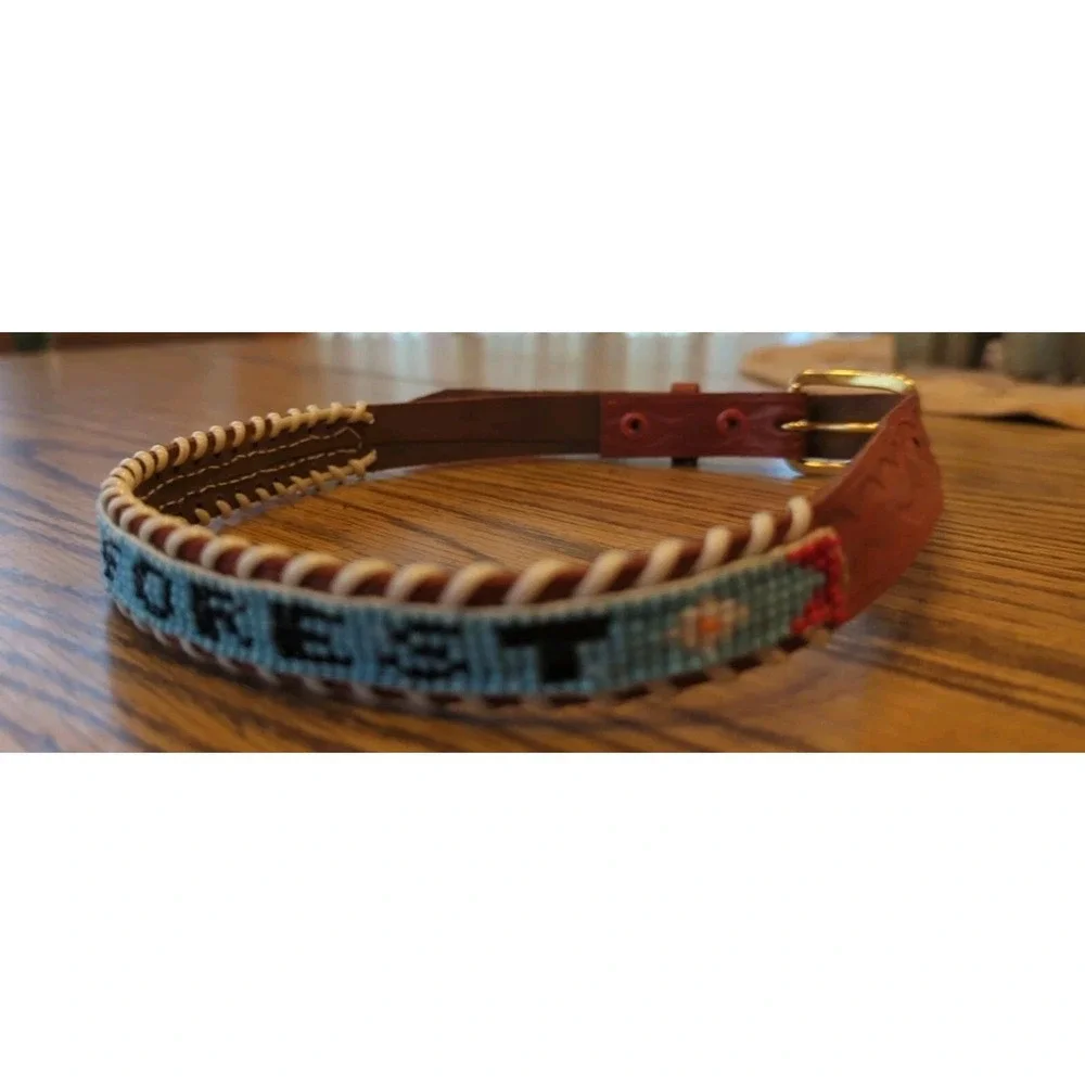 NOS Magic Forest Lake George NY Novelty Beaded Leather Belt Kids Youth Adult 22